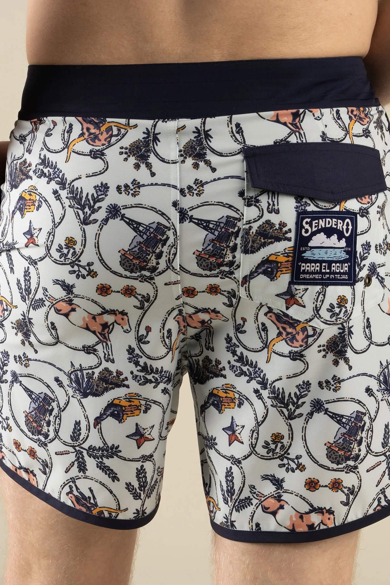 Sendero Point Bar Boardshort in High Lonesome/Light Blue back fit