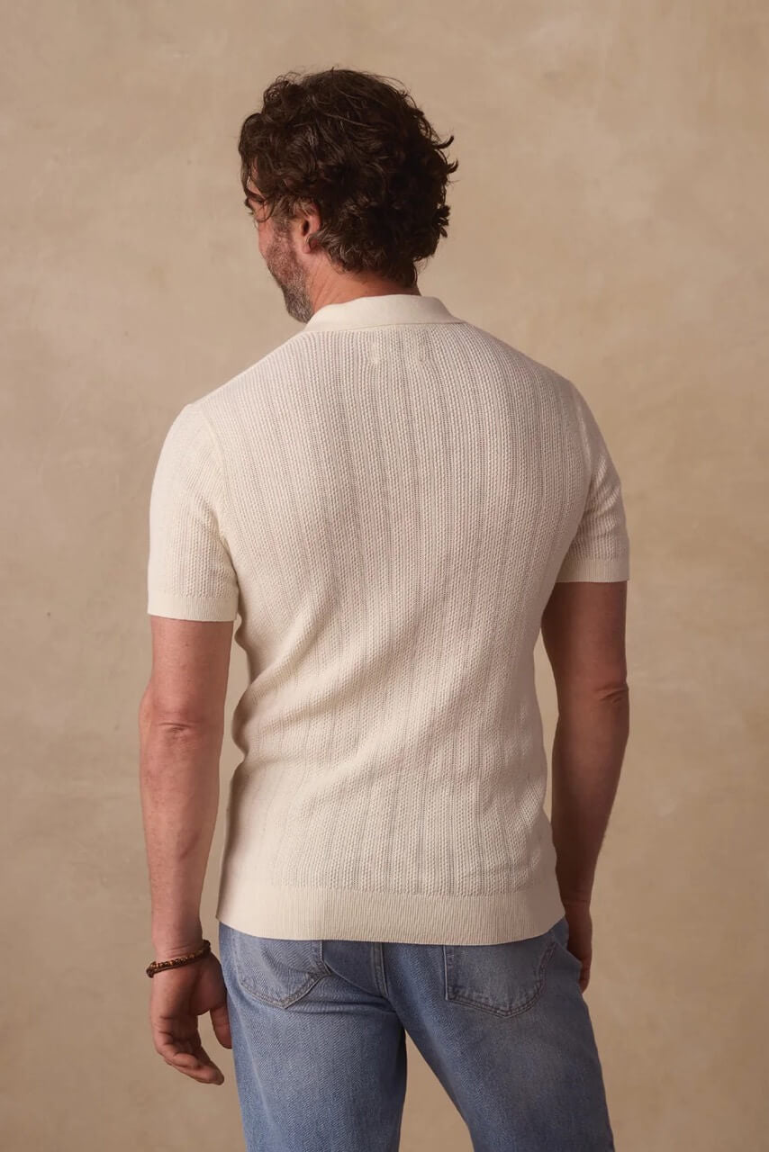 The Normal Robles Textured Knit Polo in Ivory Back