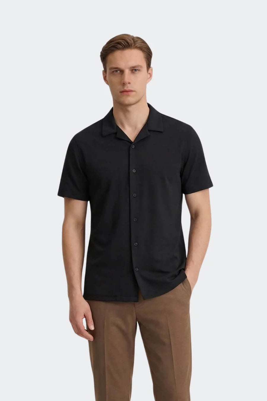 Vustra Jersey Knit Camp Shirt in Black