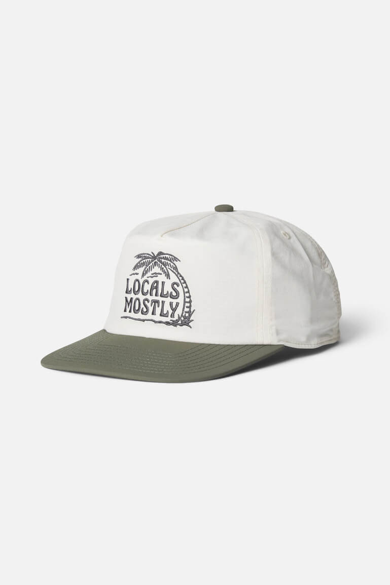 Katin Locals Hat men's recycled nylon 5-panel cap with flat brim, adjustable snapback and Locals Mostly embroidered graphic.