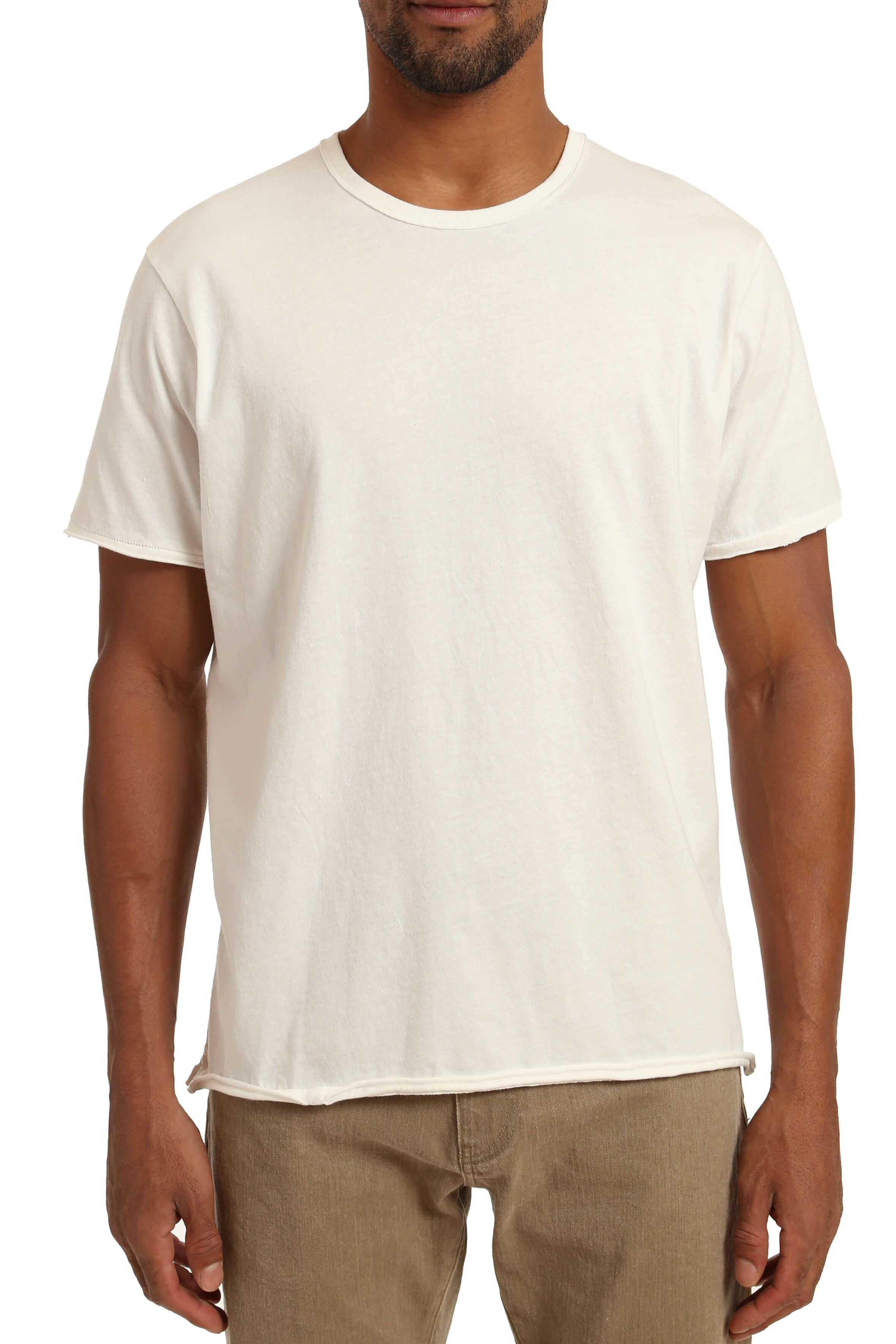 Mens Mavi Raw Edge Neck Tee White