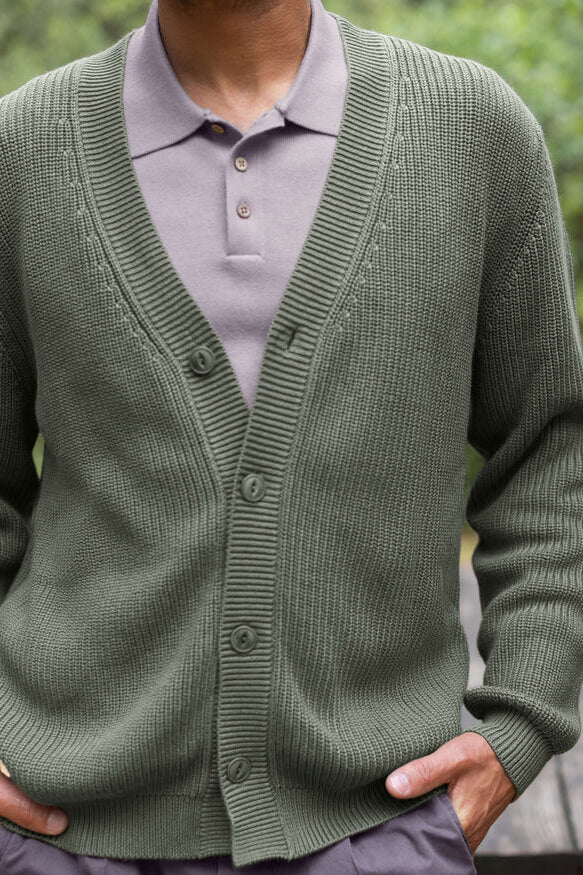Alex Crane Bay Cardigan in pine close up
