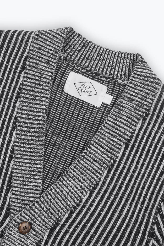 Alex Crane Vale Cardigan in lines close up