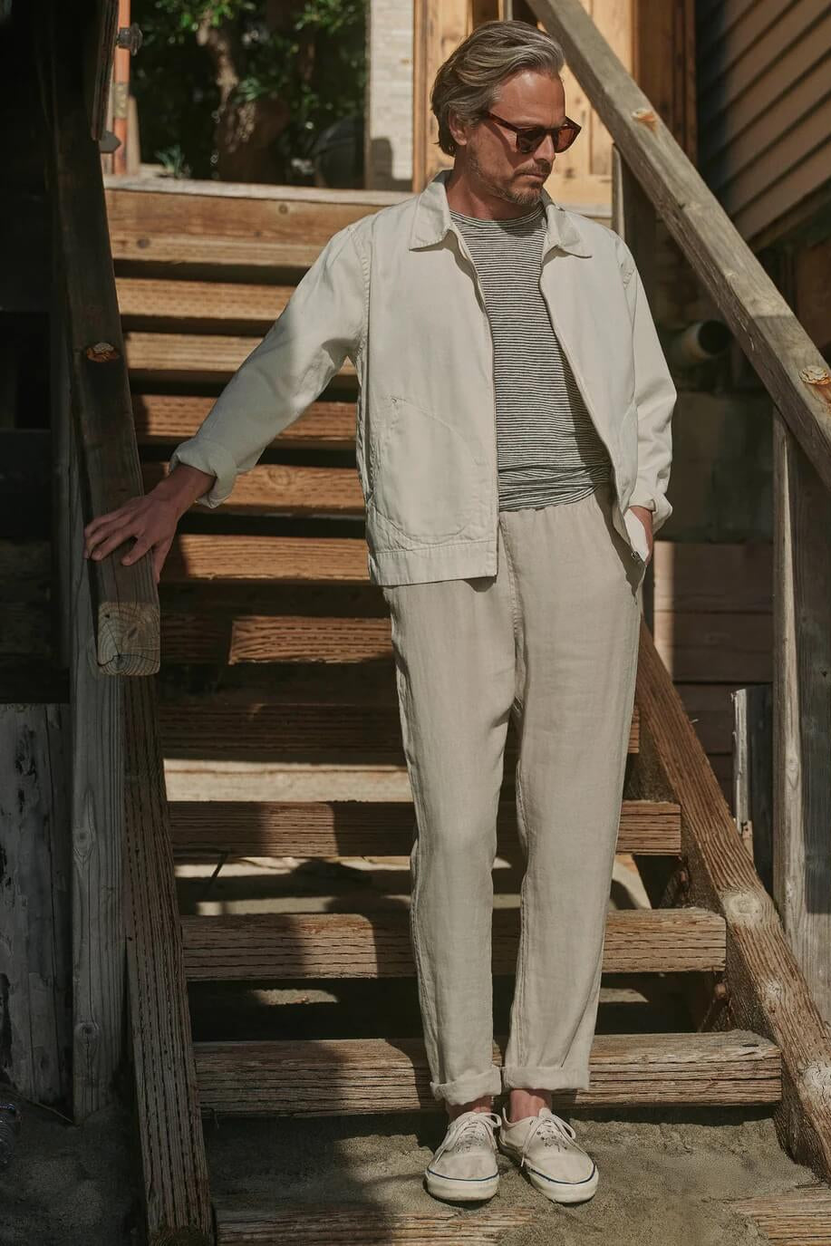 Man wearing the Alex Crane Bo Pants in Bone