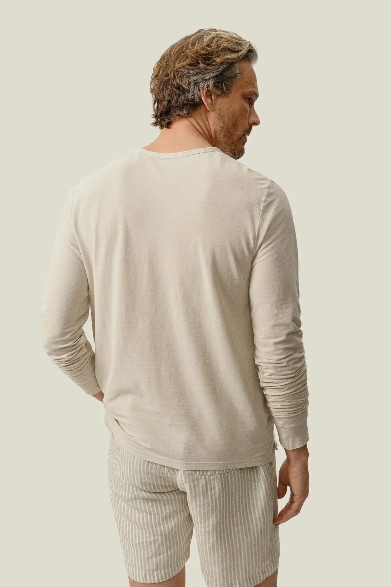 Alex Crane Crepe Long Sleeve Tee in Cream back fit