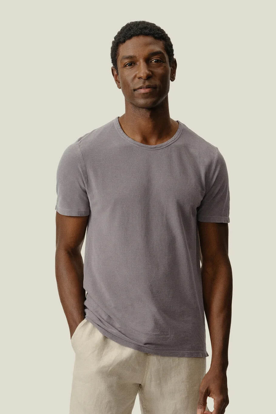 Model wearing the Alex Crane Crepe Tee in Silver 