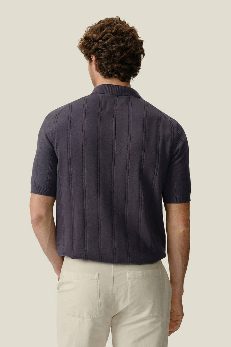 Alex Crane Lolo Drop Needle Sweater Polo in Ash back