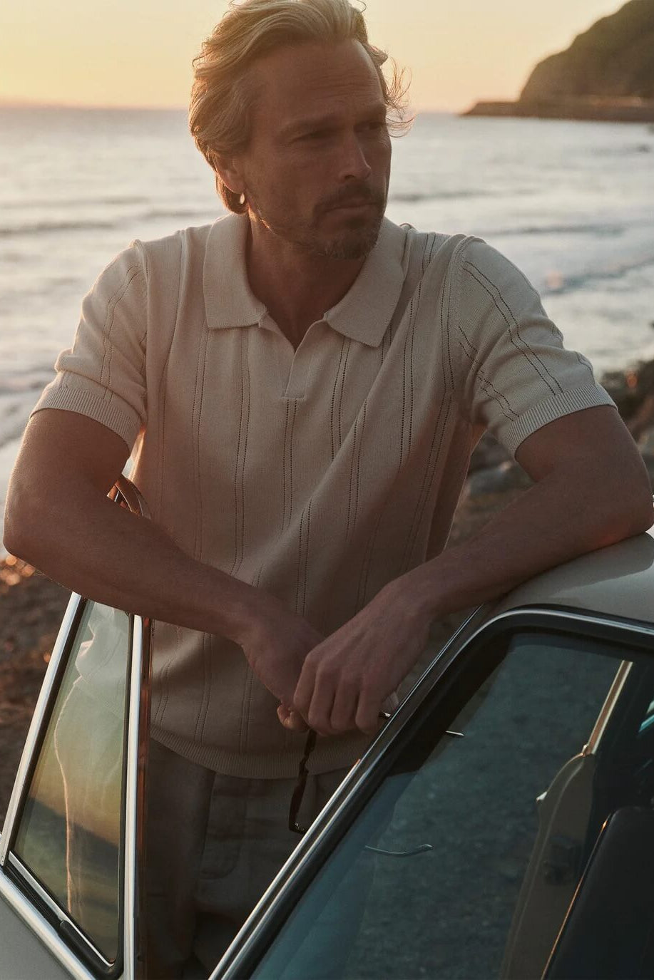 Alex Crane Lolo Drop Needle Sweater Polo in Shell lifestyle