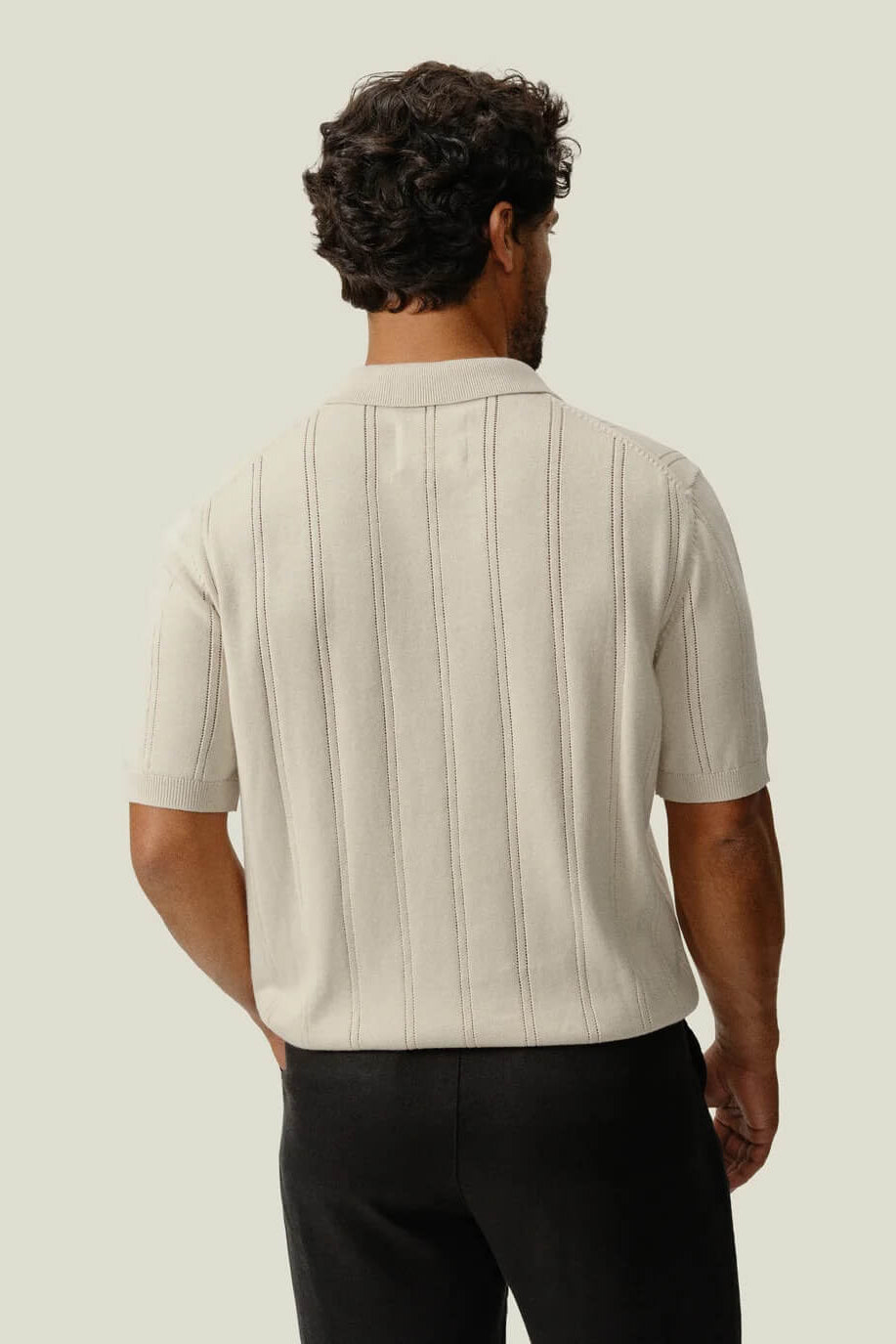 Alex Crane Lolo Drop Needle Sweater Polo in Shell back