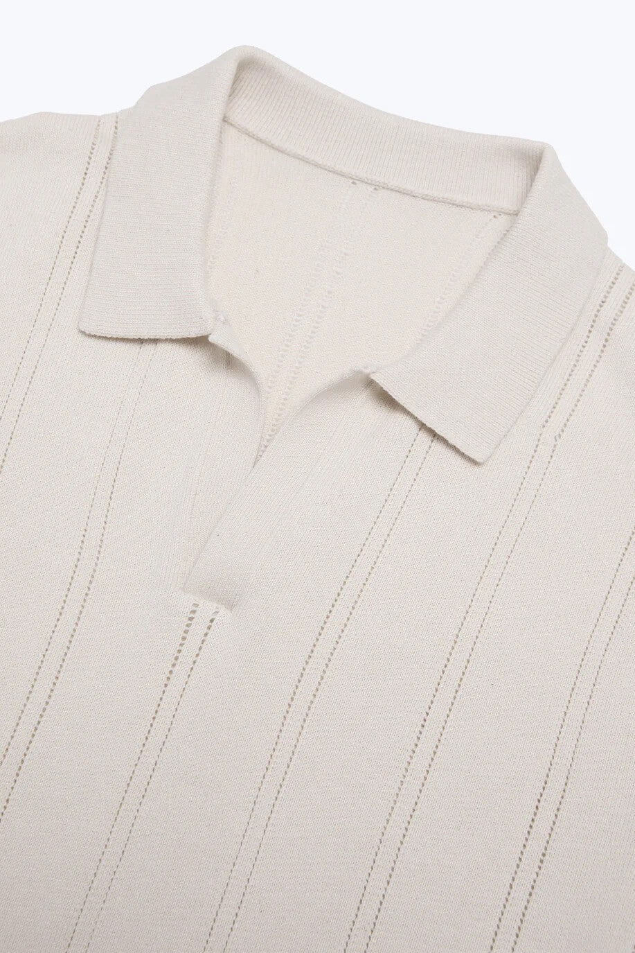 Alex Crane Lolo Drop Needle Sweater Polo in Shell close up