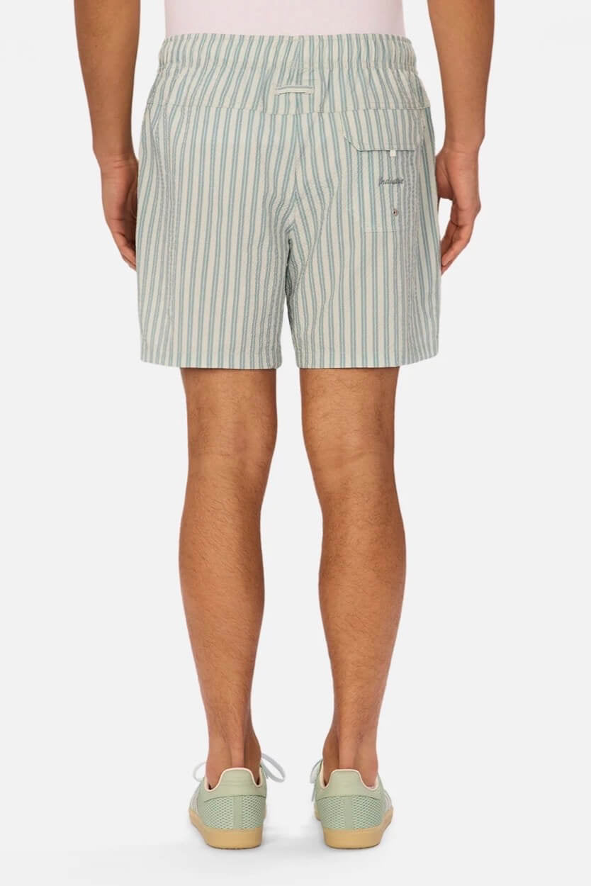 Industrie The Berkeley Swim Short in Silver Blue/White back fit