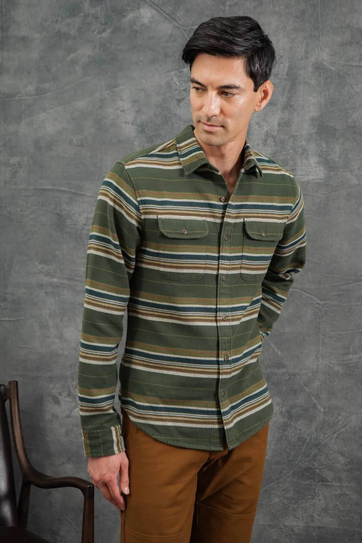 Bridge & Burn Cole Slim Shirt in Whreath stripe 