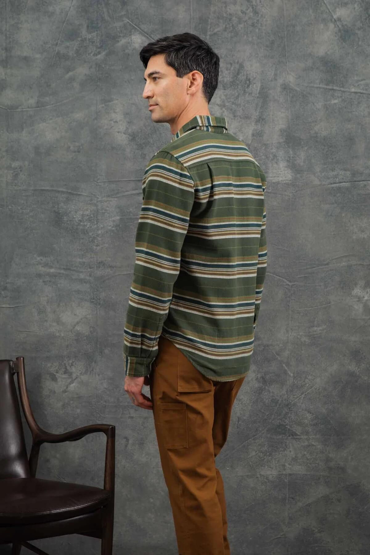 Bridge & Burn Cole Slim Shirt in Whreath stripe back fit