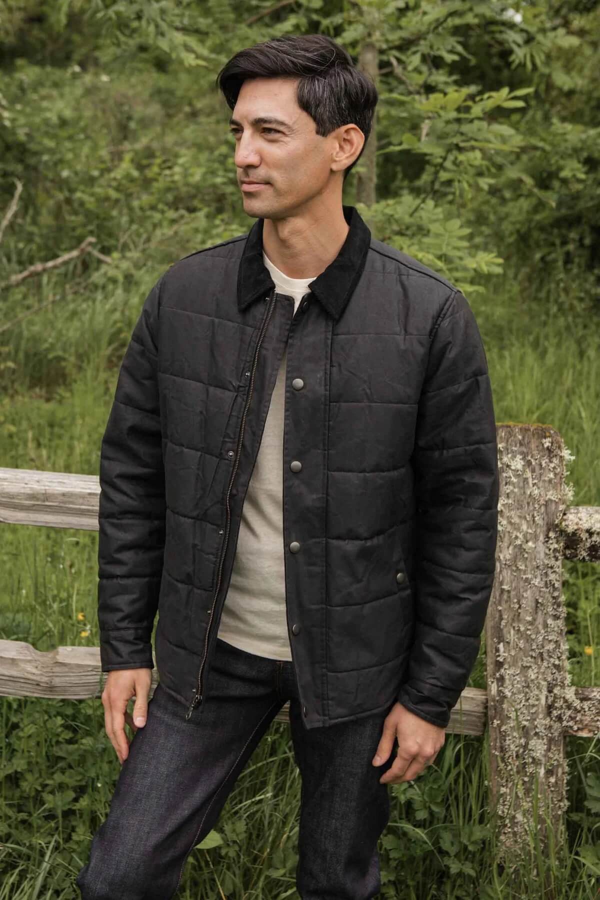 Bridge and burn The Holman Quilted Jacket in Black Waxed Canvas