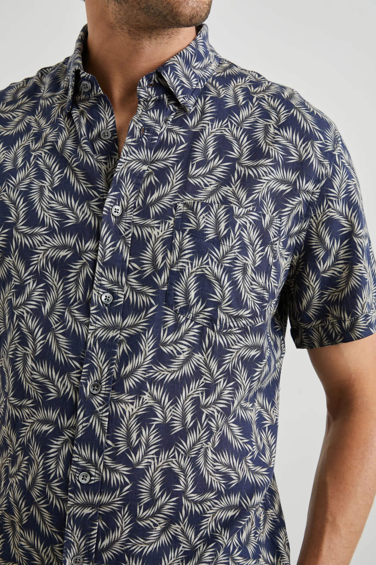 Rails Carson Shirt men's short-sleeve linen blend button-down with traditional fit and single chest patch pocket.