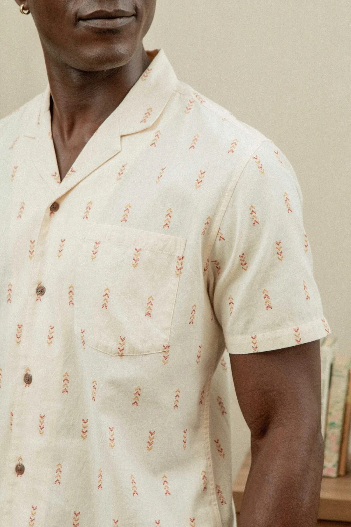 Bridge and Burn The Collins Slim Shirt in Dune Chevron closeup