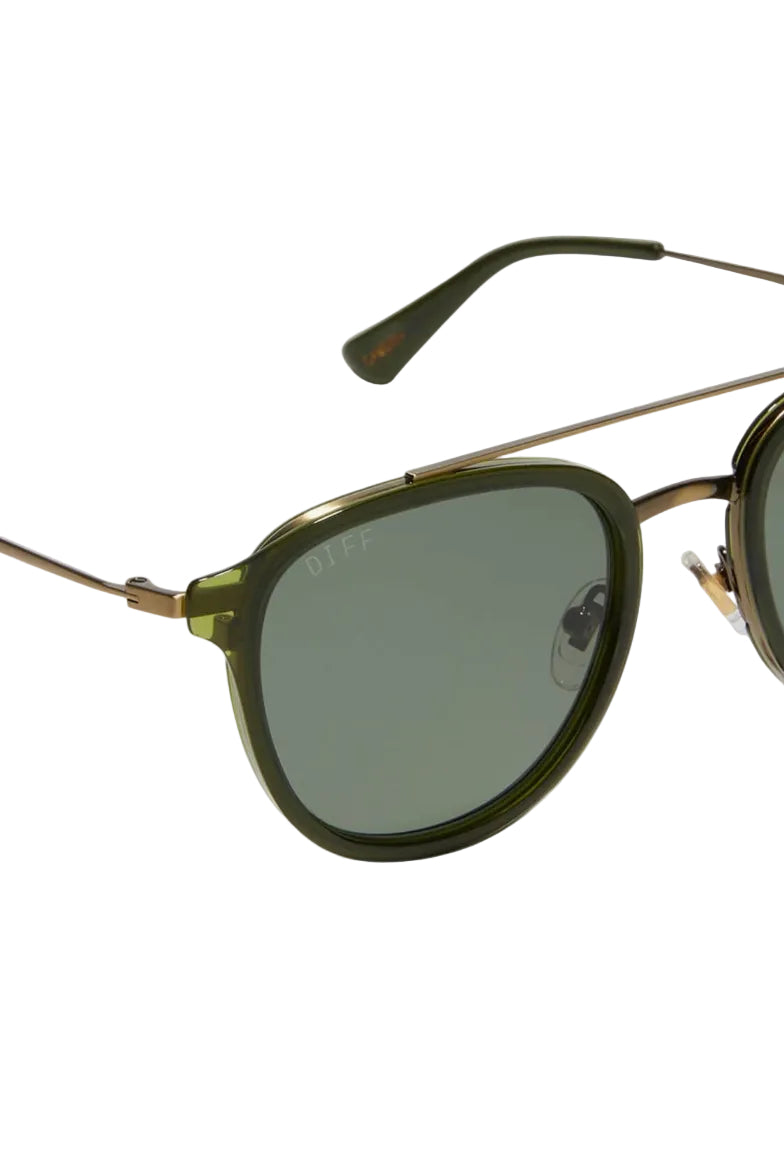 Diff Eyewear Camden Polarized Sunglasses in Dark Olive Crystal close up