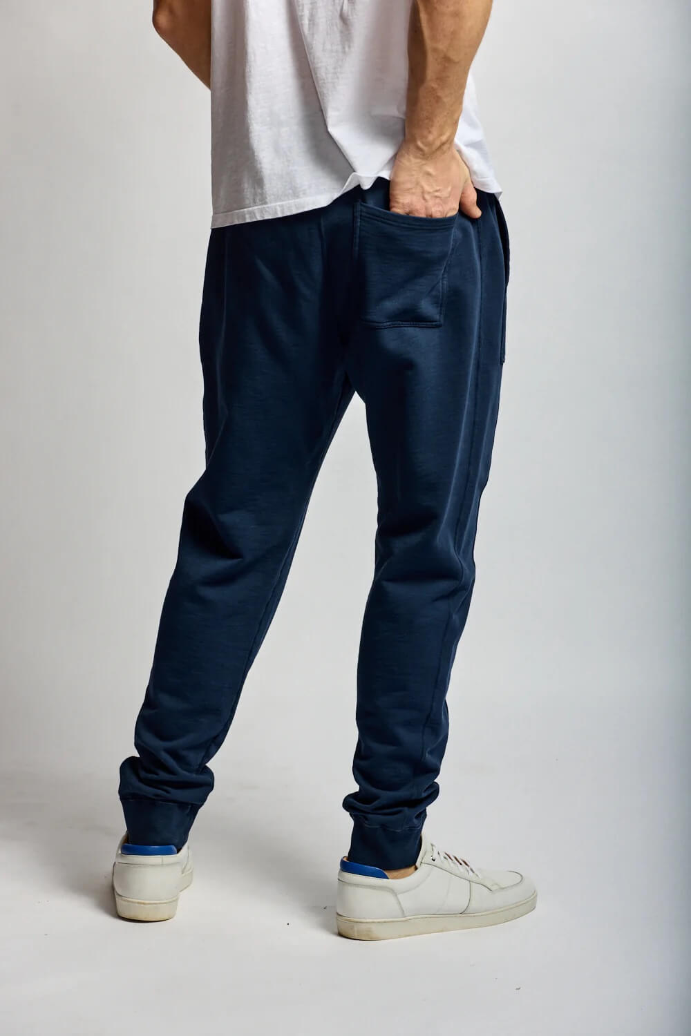 Slub Cotton Sweatpant in Navy by Easy Mondays back fit