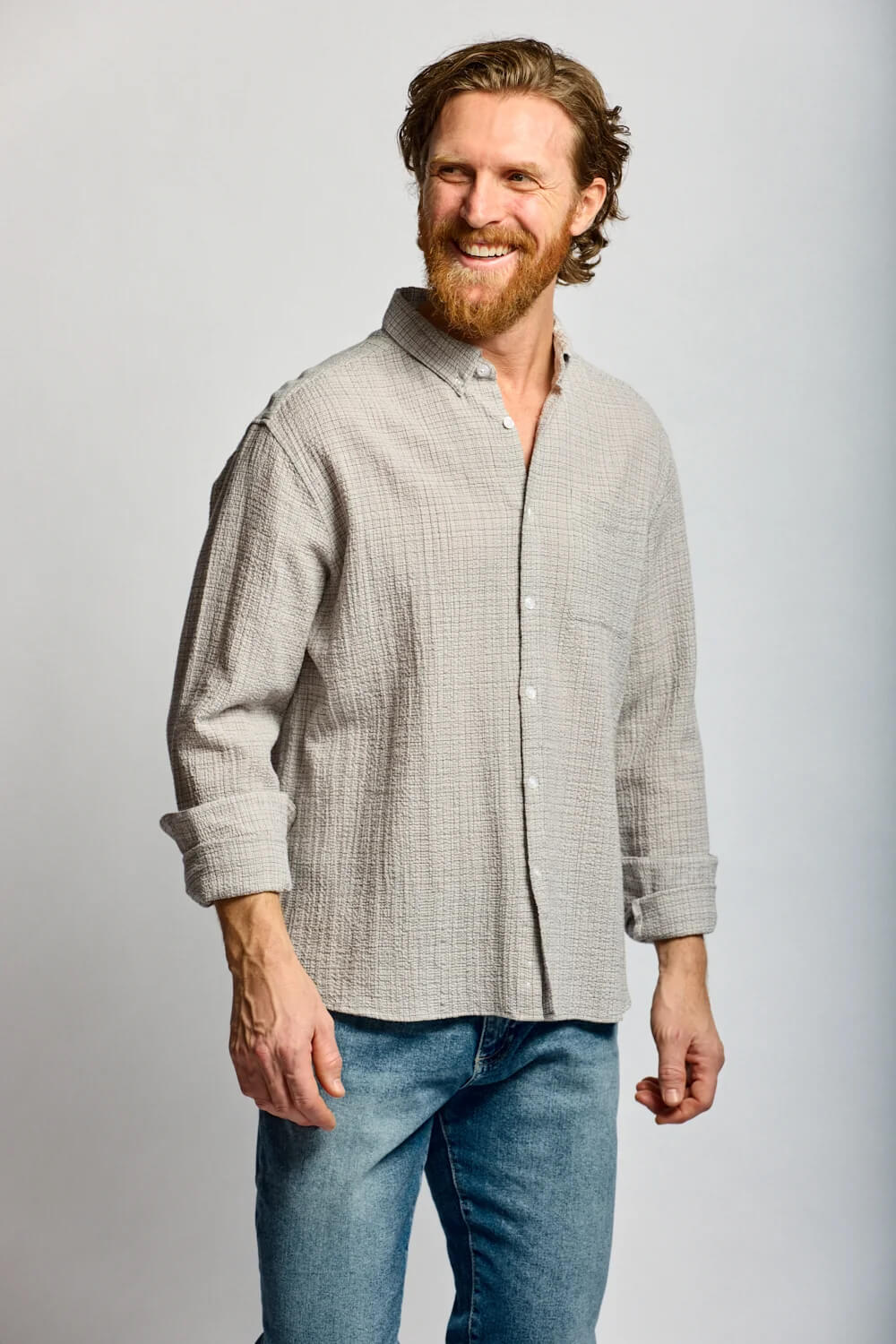 Easy Mondays Crinkle Plaid Button Down men's lightweight cotton shirt with textured crinkle weave, relaxed collar and classic plaid pattern.