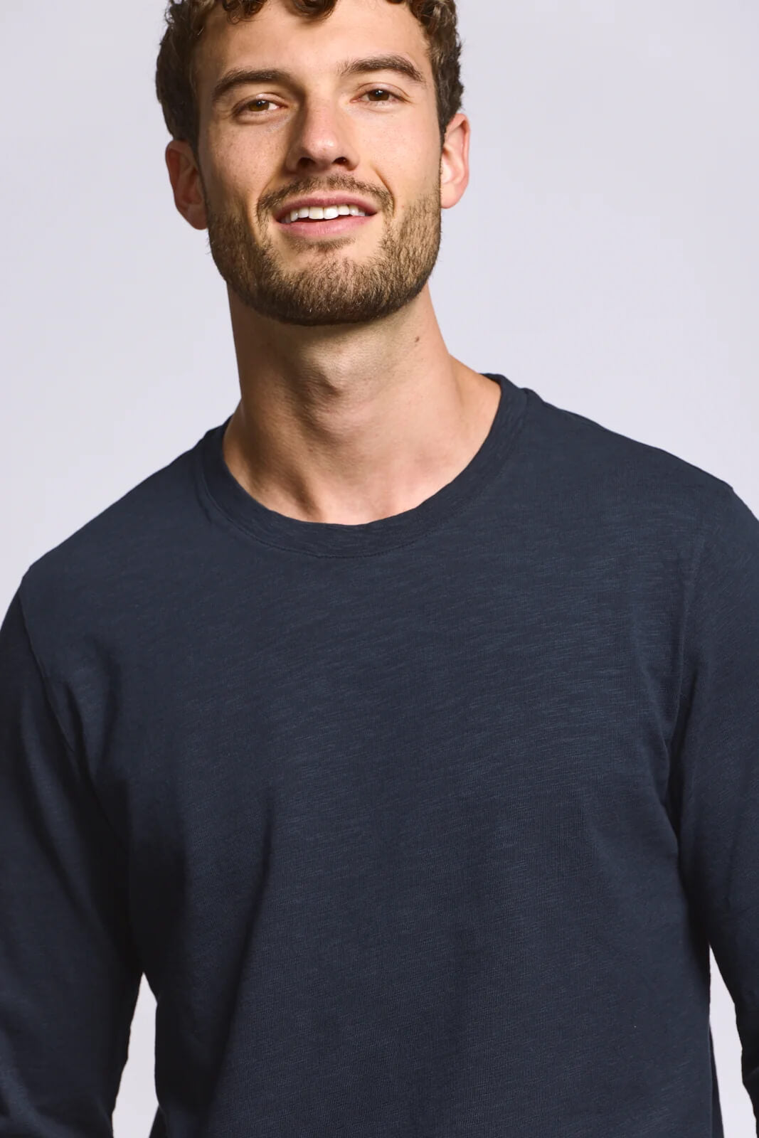 Easy Mondays Long Sleeve Slub Cotton Jersey men's crew neck shirt with textured 240 GSM cotton fabric and casual fit.