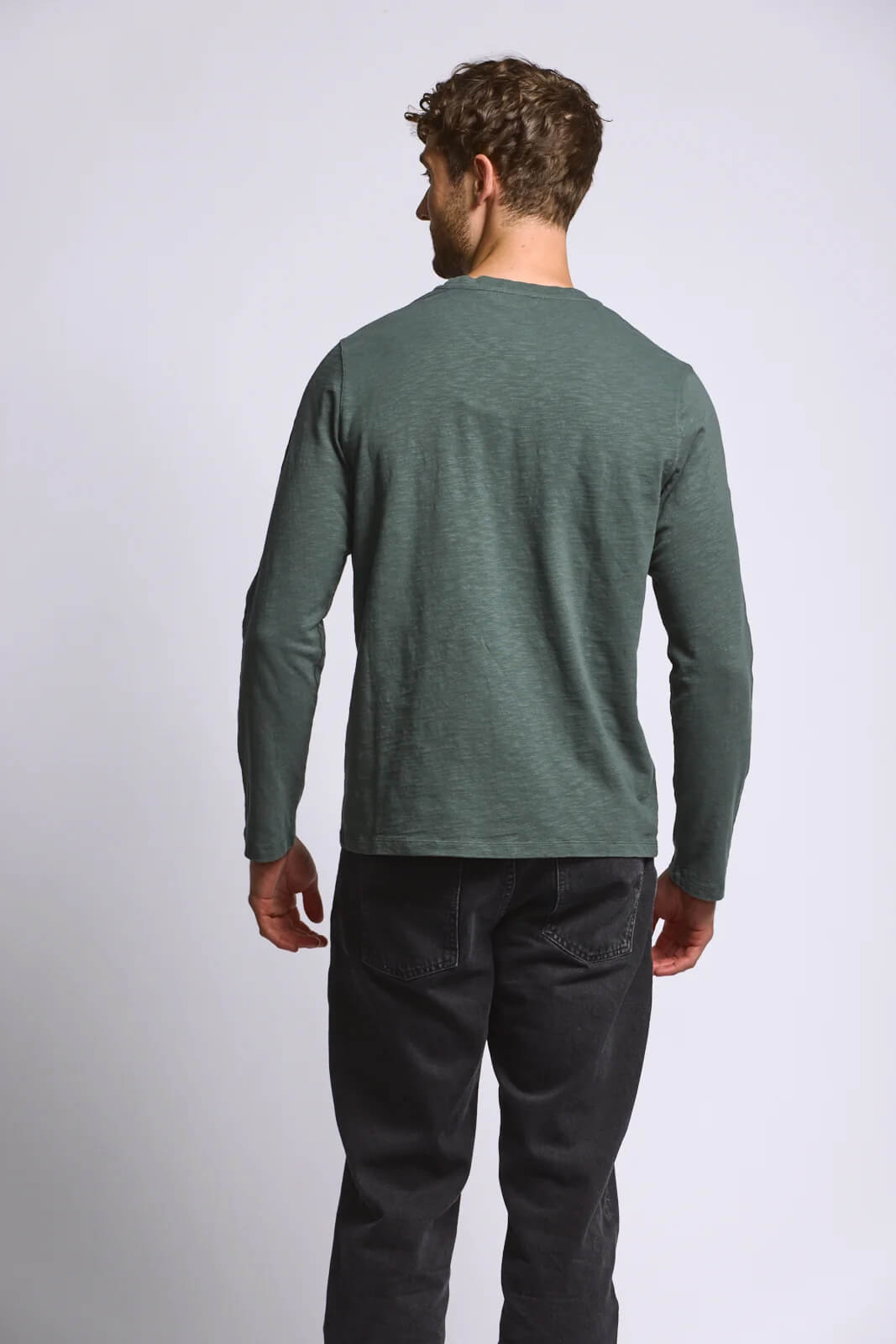 Easy Mondays Long Sleeve Slub Cotton Jersey men's crew neck shirt with textured 240 GSM cotton fabric and casual fit.