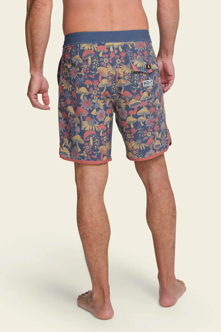 Howler Brothers Bruja men's boardshorts with drawstring waist, draining front pockets and scalloped leg openings