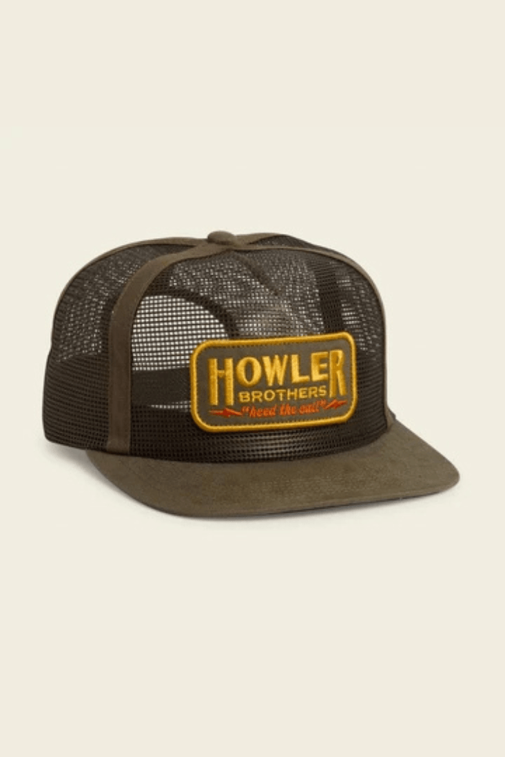 Howler Brothers Inside Out Feedstore Snapback men's unstructured five-panel mesh hat with pliable bill and adjustable snapback closure.