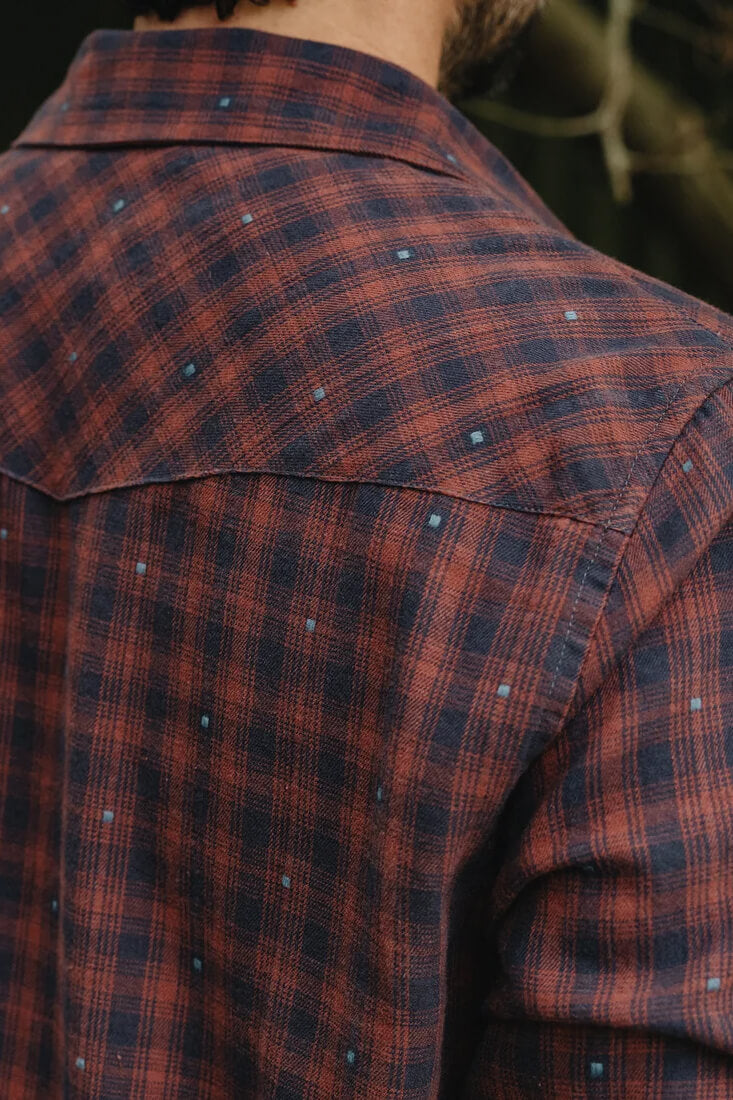 Howler Brothers La Grange Lightweight Flannel men's regular-fit brushed cotton shirt with western yokes, chest pocket, and coconut buttons.