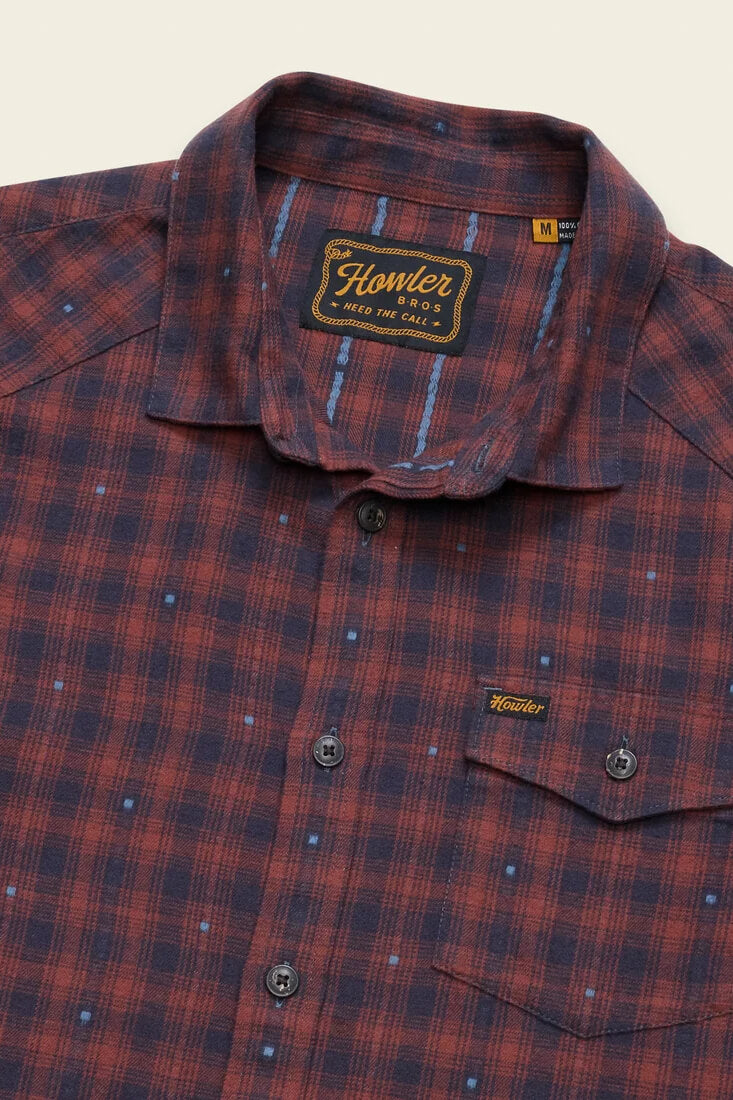 Howler Brothers La Grange Lightweight Flannel men's regular-fit brushed cotton shirt with western yokes, chest pocket, and coconut buttons.