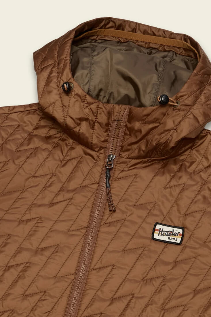Howler Brothers Voltage Full Zip Jacket men's lightweight insulated hooded jacket with lightning-bolt quilting and packable design.