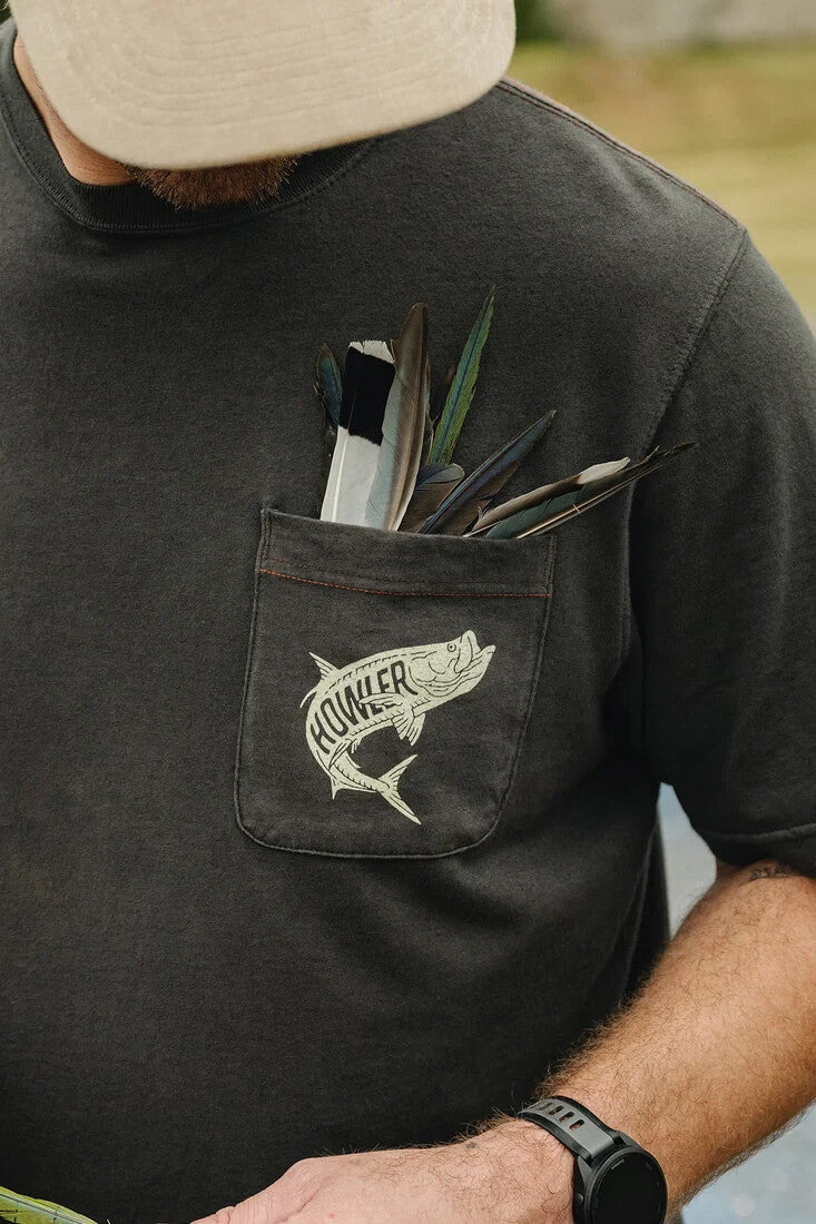 Howler Brothers Dancin’ King Cotton Pocket T-Shirt men's regular-fit cotton tee with front patch pocket and screen-printed artwork.