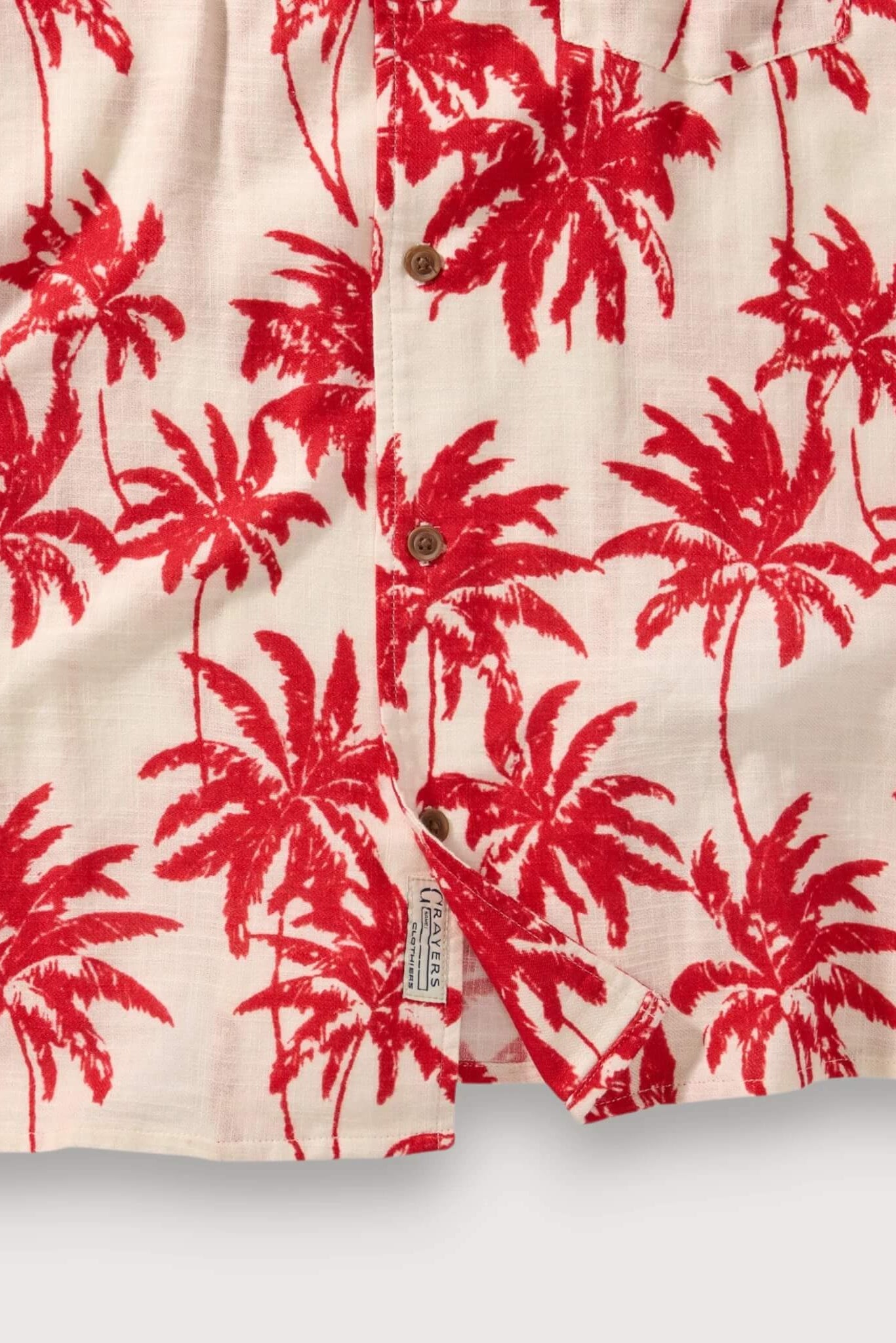 Grayers Cottage Loom Shirt in Fiery Palms buttons close up