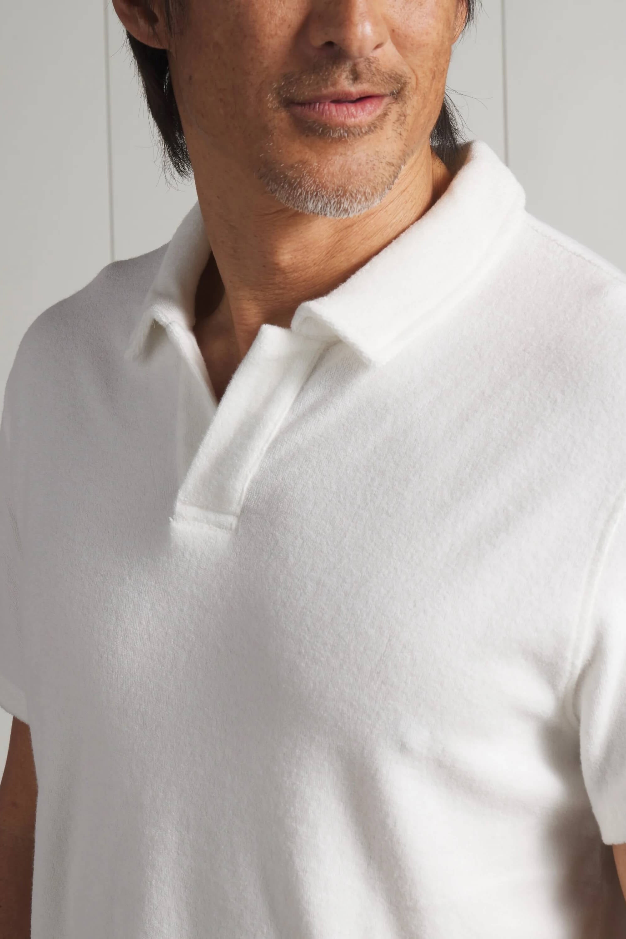 Grayers Riviera Terry Polo in White close up