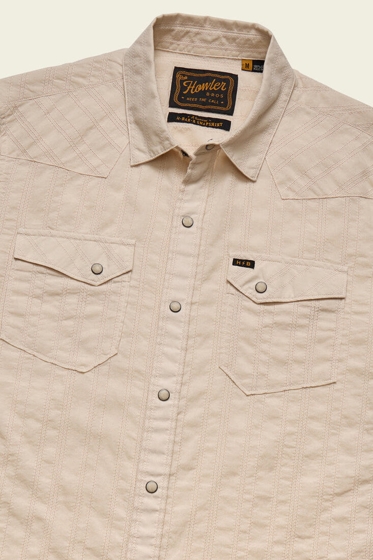 Howler Bros H Bar B Snapshirt in eyelet stripe off white