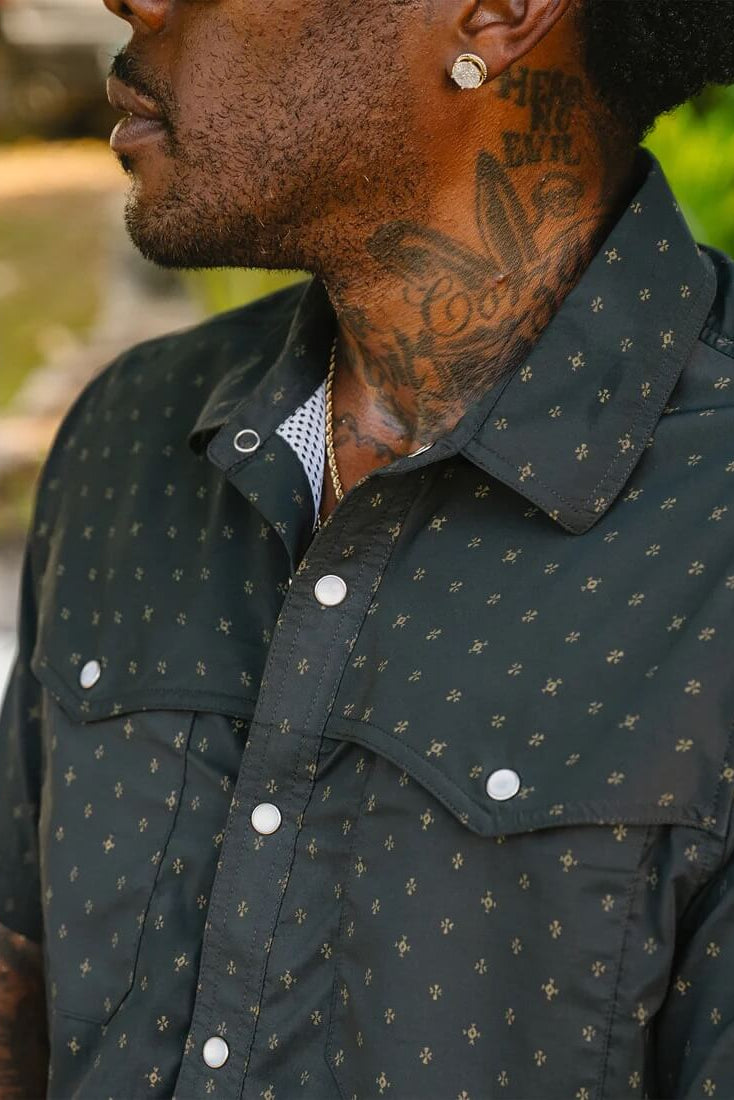 Howler Bros Open Country Tech Shirt in Supernovas Antique Black lifestyle