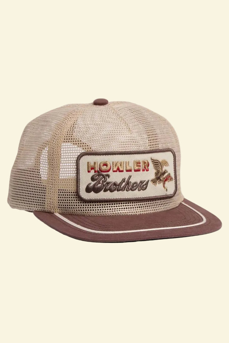 Howler Bros Osprey Prey Feedstore Snapback in khaki brown front