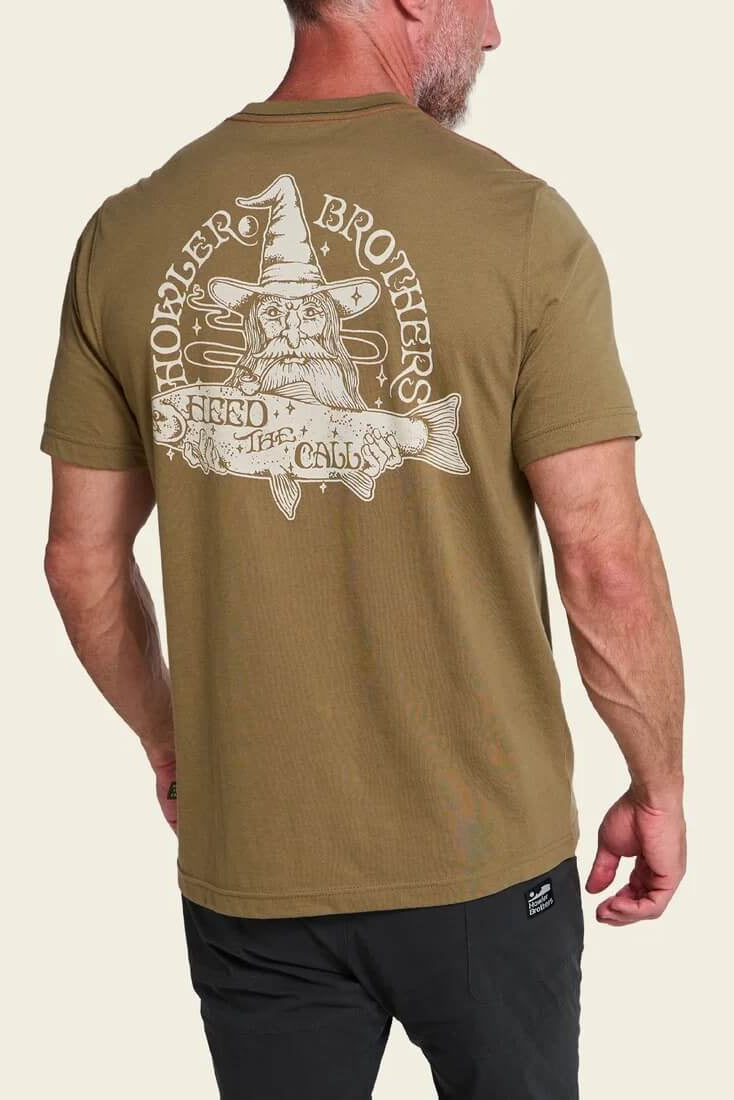 Howler Bros River Wizard T-Shirt in Ivy Green back fit 