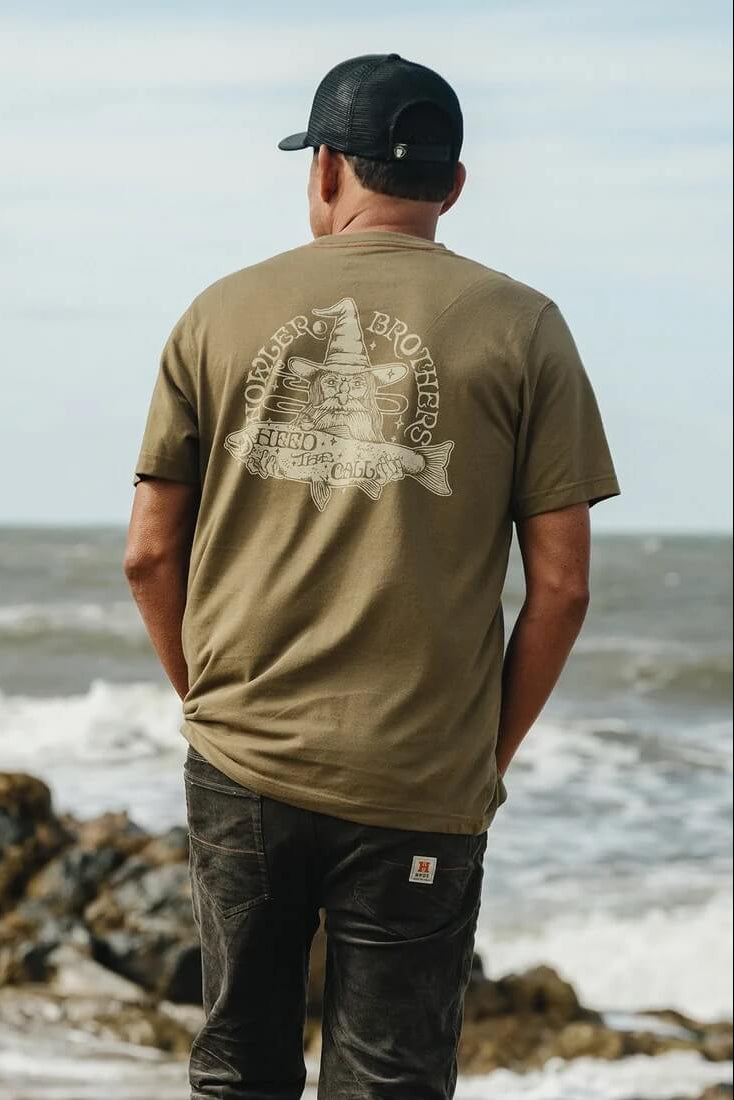 Howler Bros River Wizard T-Shirt in Ivy Green lifestyle