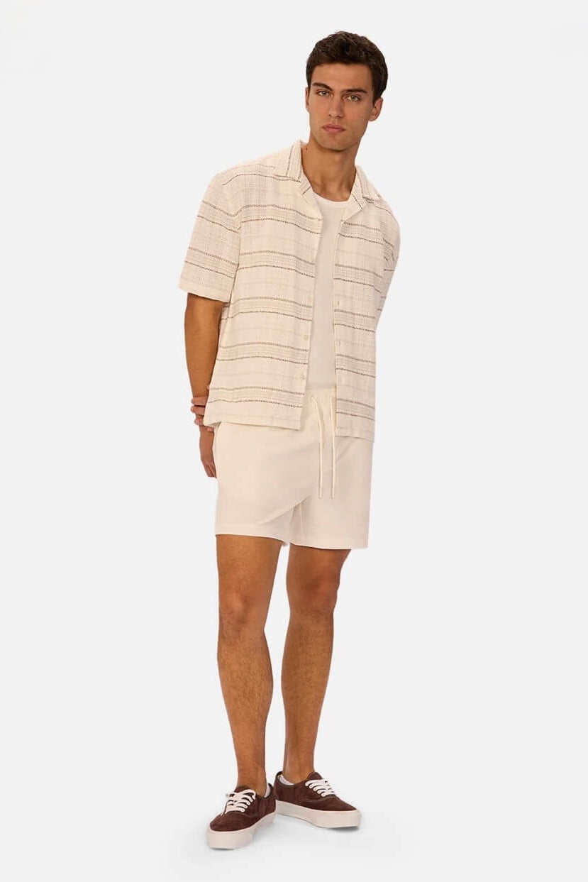 Man wearing Industrie The Caparica Short Sleeve Shirt in Brown