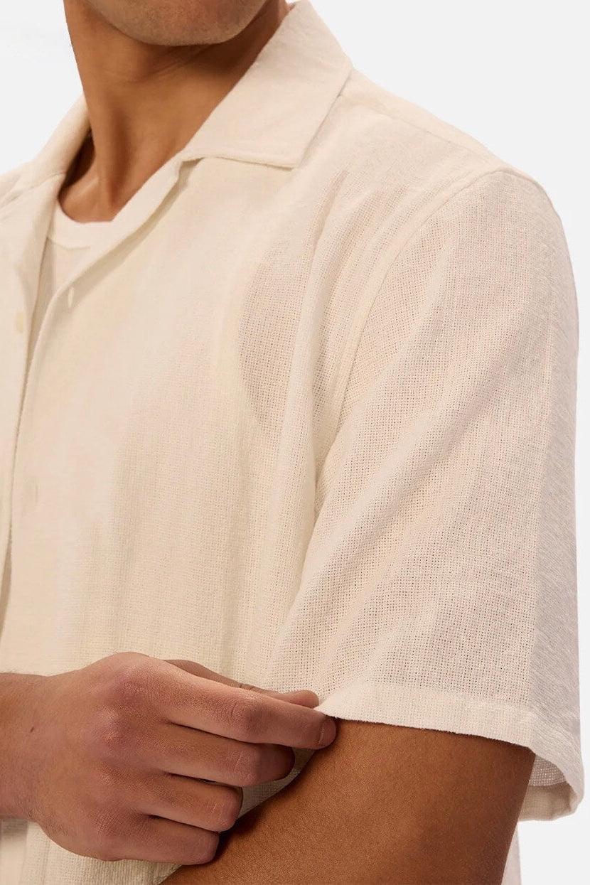Industrie The Marbella Short Sleeve Shirt in Cream texture close up
