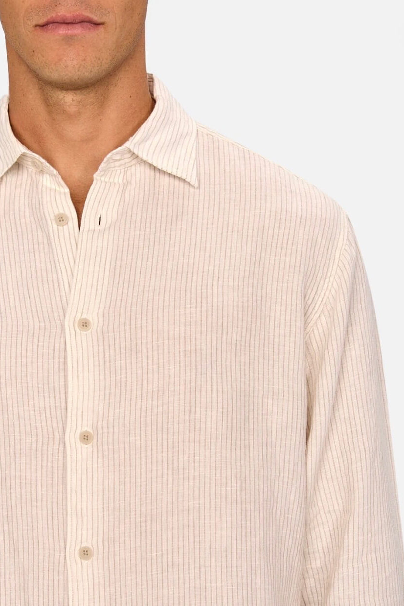 Industrie The Monaco Long Sleeve Shirt in Cream/Beige front close up