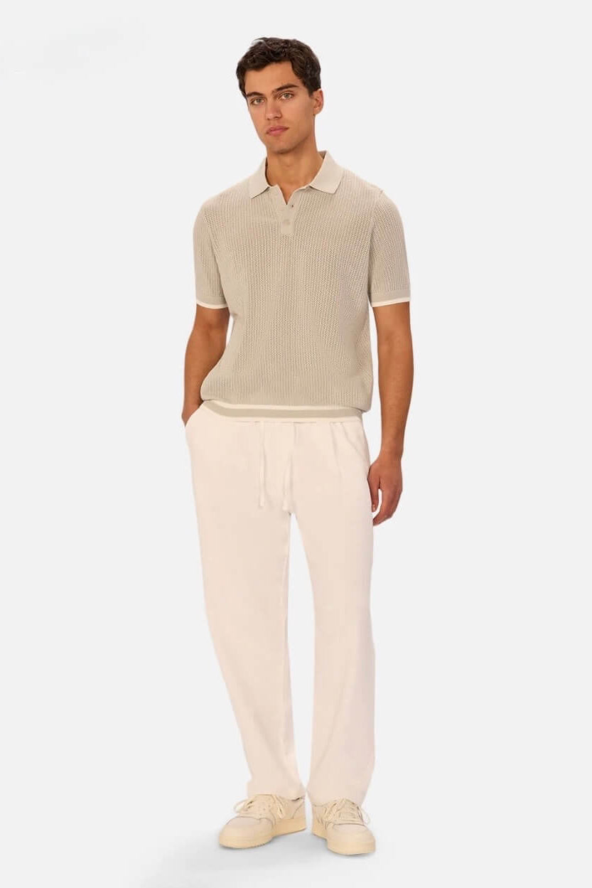 Man wearing The Serrano Polo in Duck Egg-Chalik