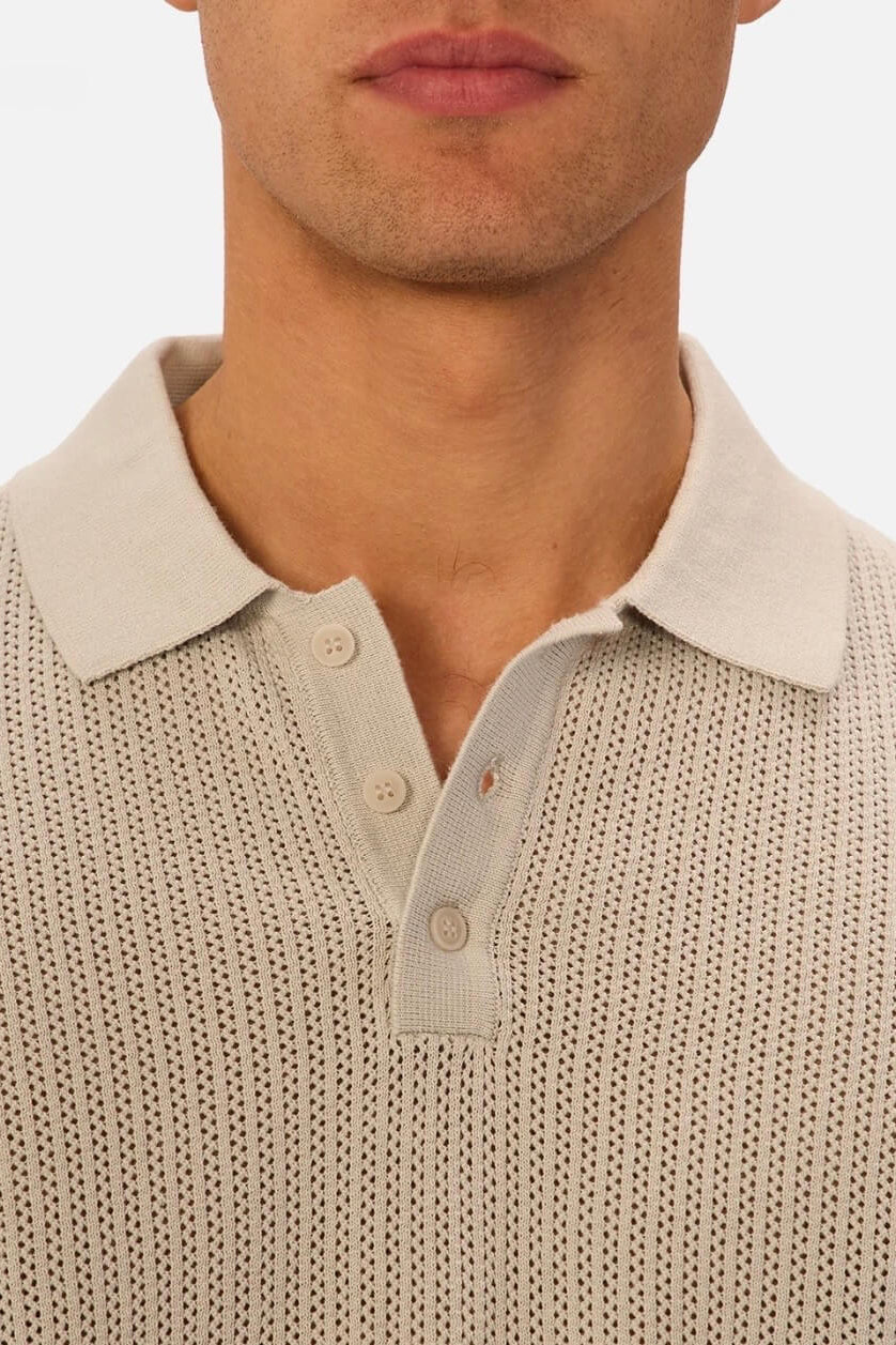 Industrie The Serrano Polo in Duck Egg-Chalik texture close up