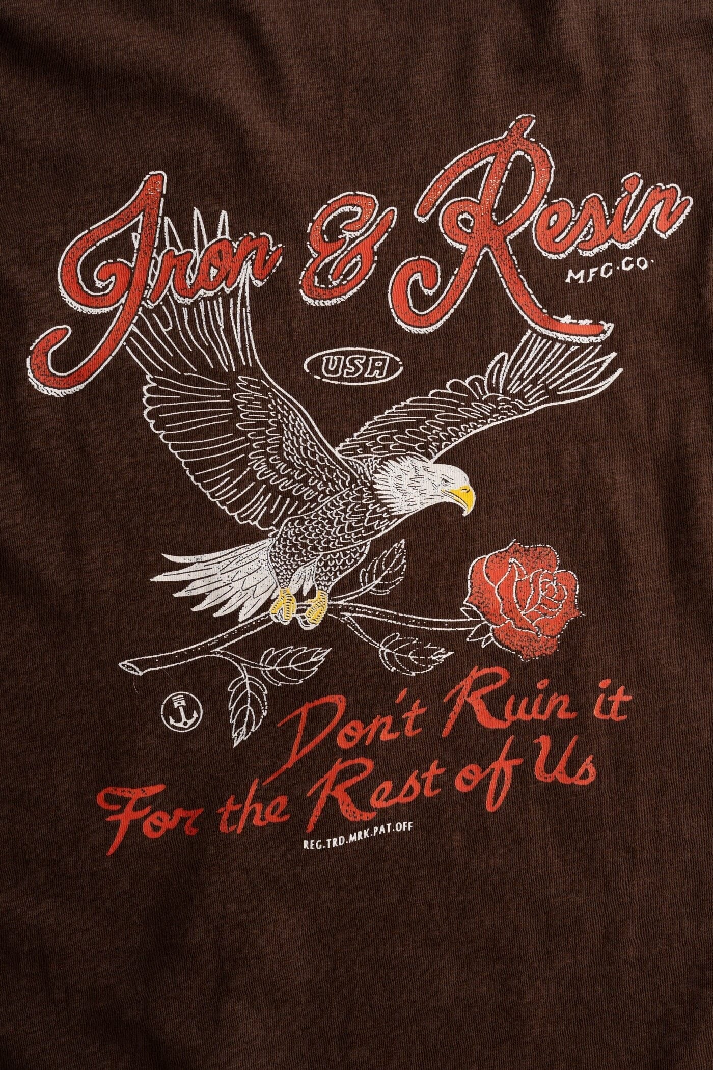 Iron & Resin Don't Ruin It Tee in Brown graphic close up