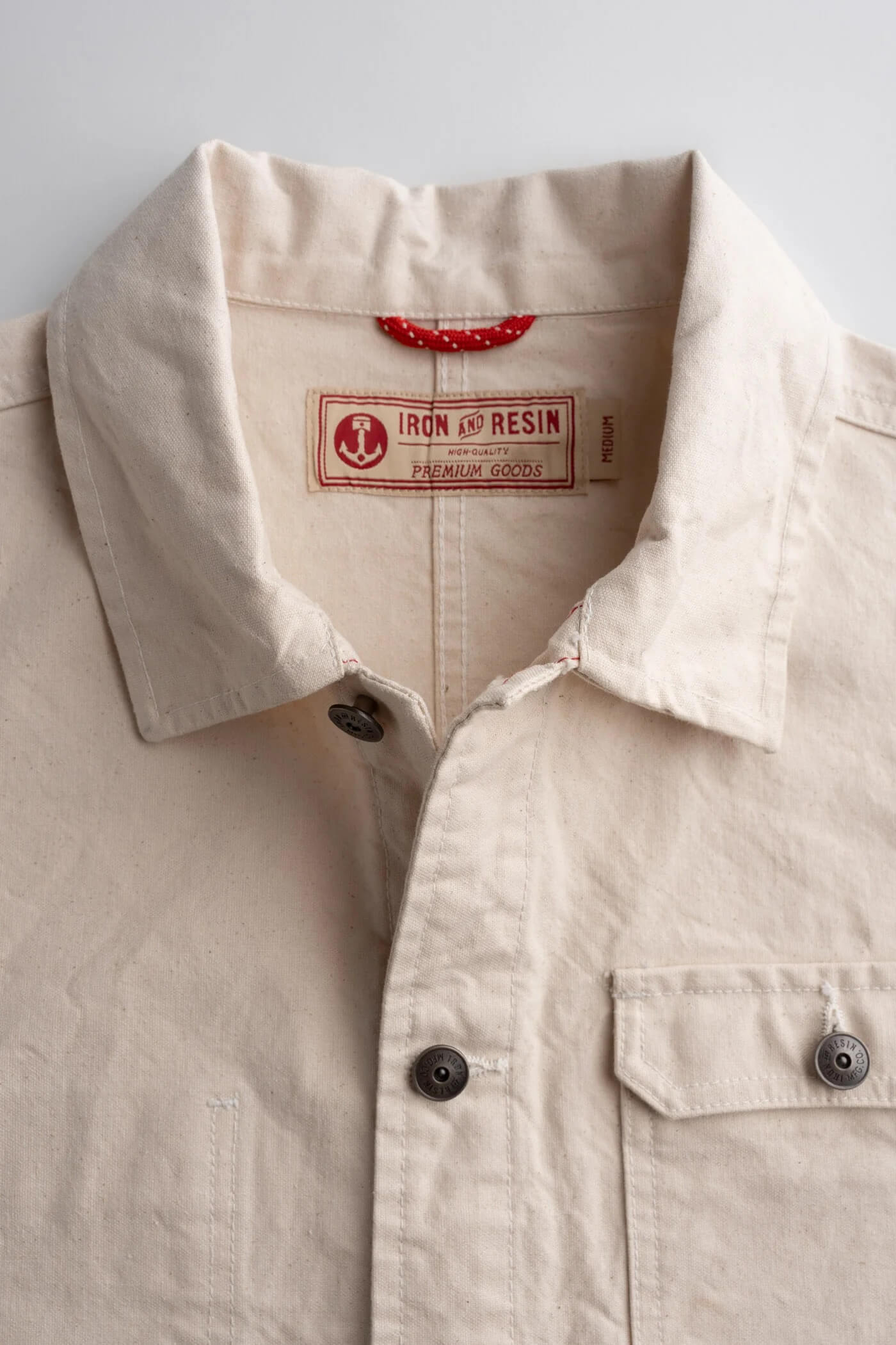 Iron & Resin Hill Jacket in Antique White collar close up
