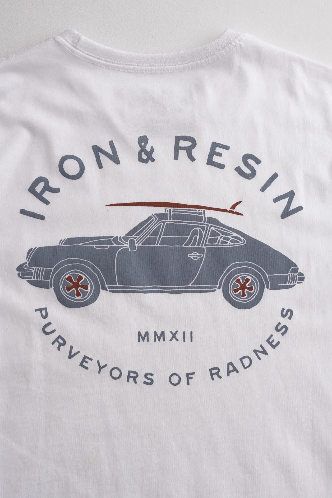 Iron & Resin Purveyors of Radness Pocket Tee in White graphic close up
