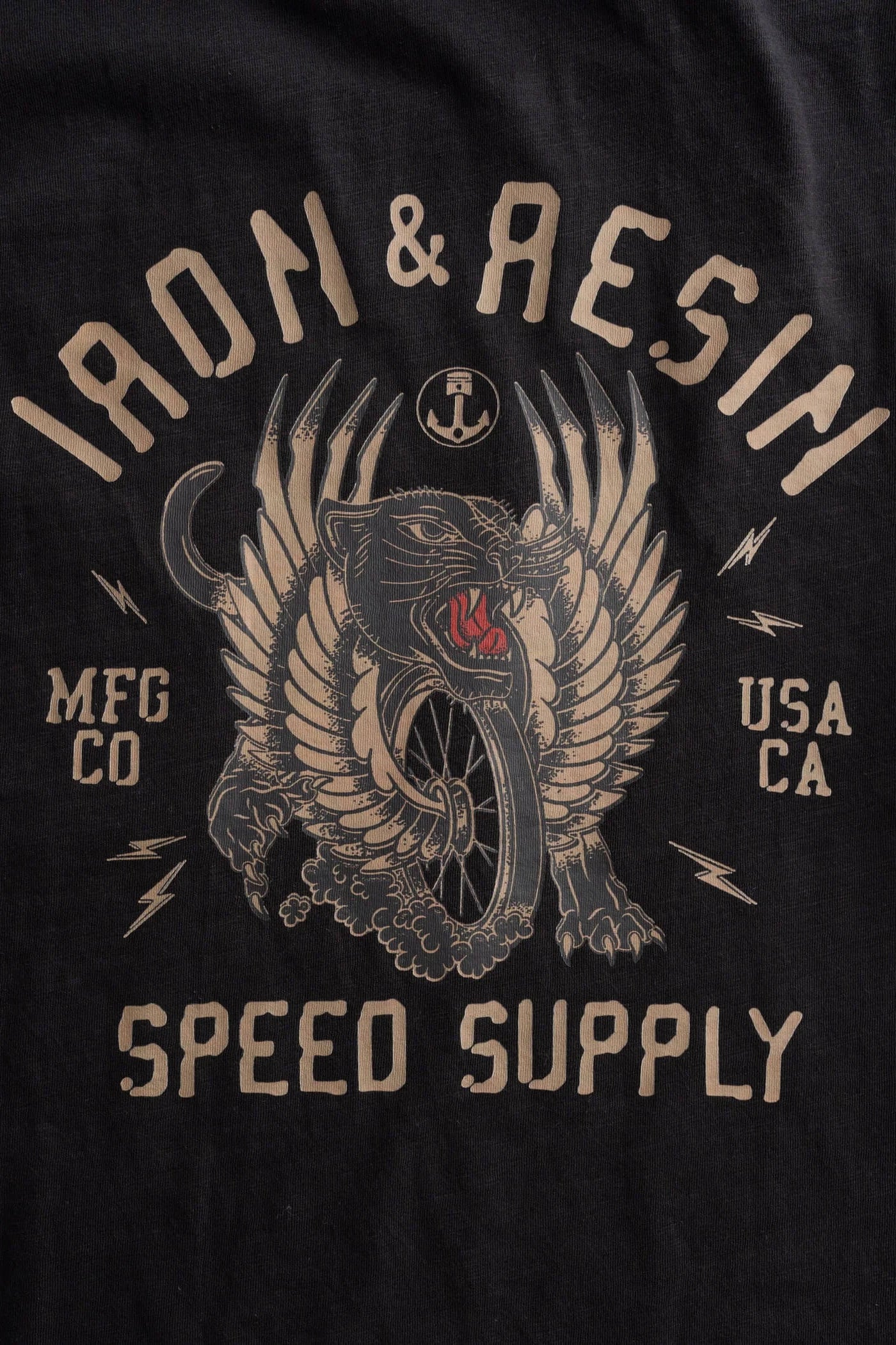 Iron & Resin Speed Supply Tee in Black graphic close up