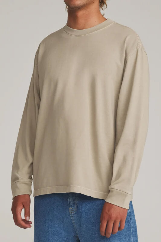 Katin Box Fit Long Sleeve Tee men's Taupe Vintage Wash heavyweight organic cotton shirt with relaxed fit and straight hem