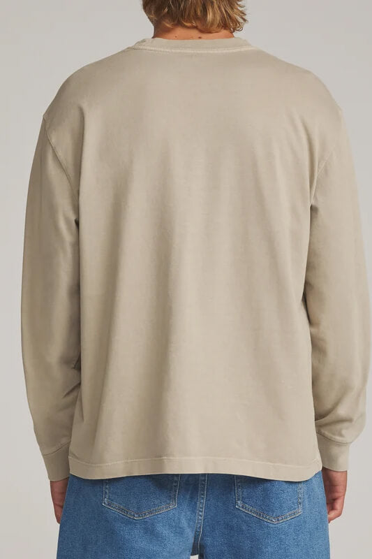 Katin Box Fit Long Sleeve Tee men's Taupe Vintage Wash heavyweight organic cotton shirt with relaxed fit and straight hem