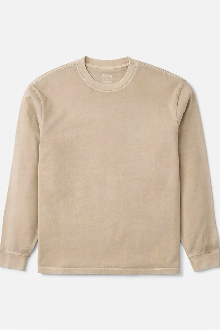 Katin Box Fit Long Sleeve Tee men's Taupe Vintage Wash heavyweight organic cotton shirt with relaxed fit and straight hem